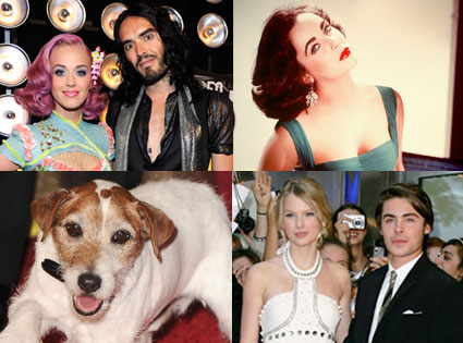 Katy Perry, Russell Brand, Elizabeth Taylor, Uggie, Taylor Swift, Zac Efron Katy Perry, Russell Brand, Elizabeth Taylor, Uggie, Taylor Swift, Zac Efron
